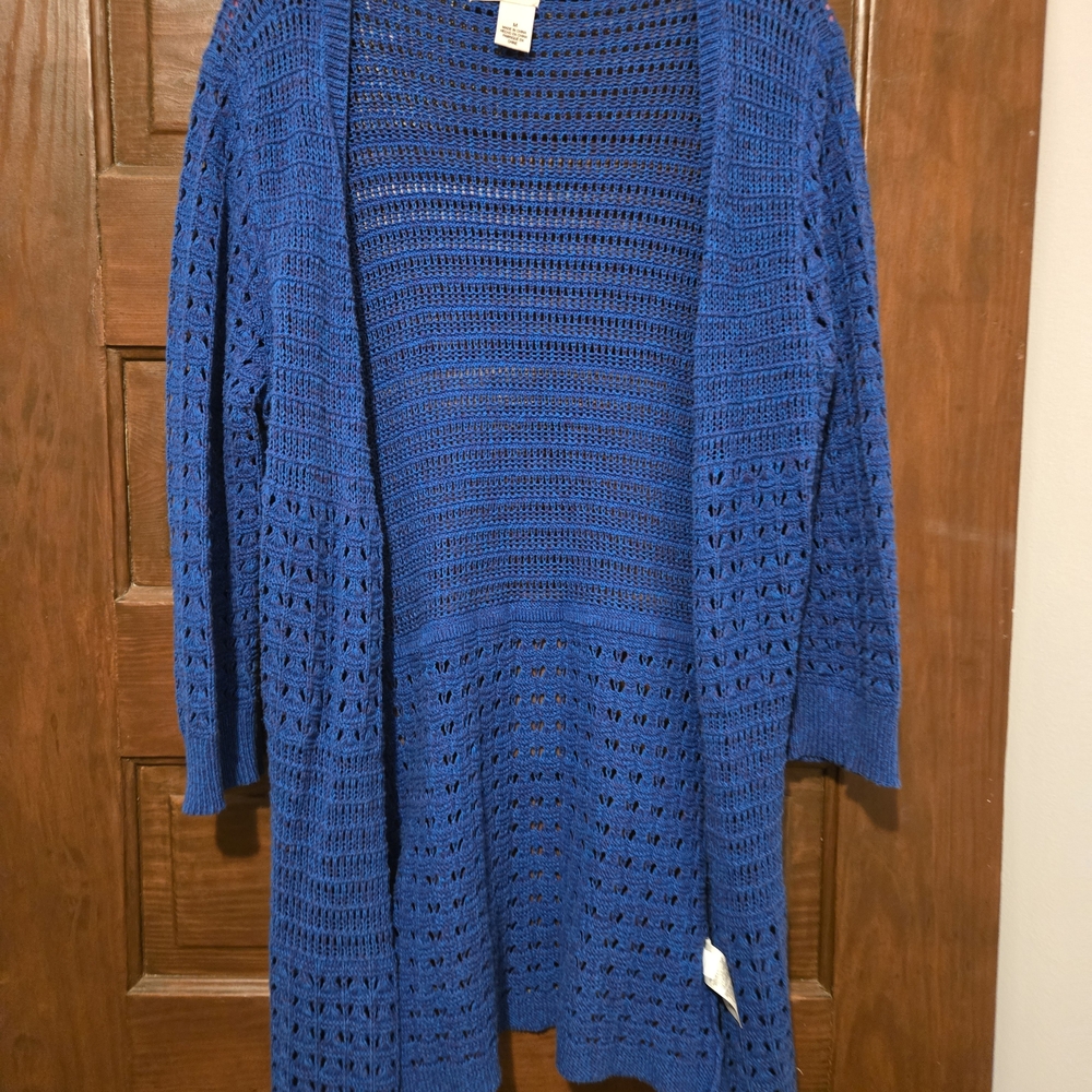 Dkny Royal Blue Lacy Knit Cardigan